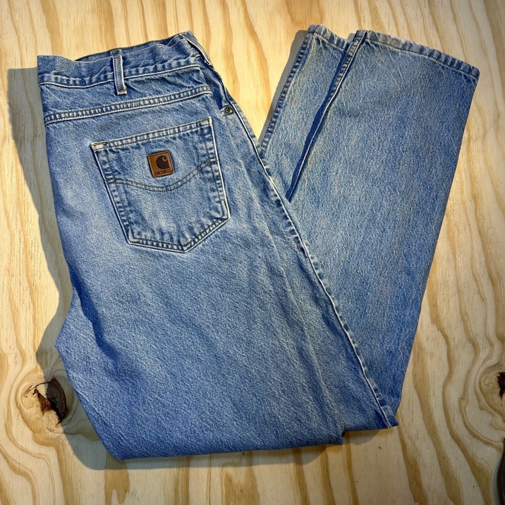 Carhartt Mens 38x34 B17 STW Relaxed Fit Light Wash Denim Jeans Blue Workwear